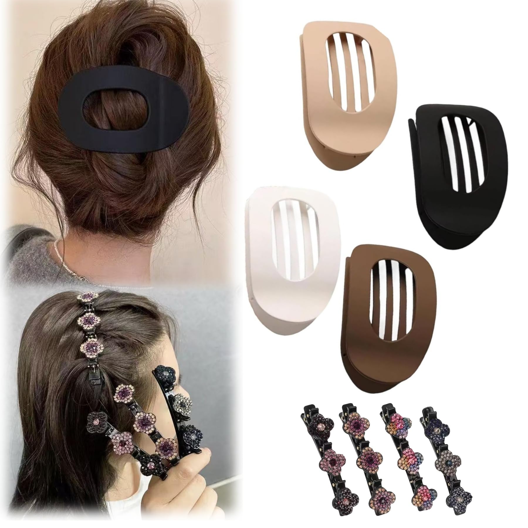 4 Stück Flache Haarspangen und 4 Stück Flache Haarklammern für Damen und Mädchen-starker Halt im französischen Stil für dickes und dünnes Haar, mit geschwungenem Design Flat Hair Clips (8 Stück-B)