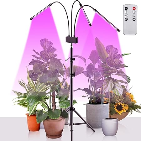 Amazon Com Moutik 植物生長燈花朵led 10 可調等級60 Led 3 9 12 小時計時器3 種開關模式紅色藍色光譜花園植物 照明地板支架生長燈可調節鵝頸適用於室內
