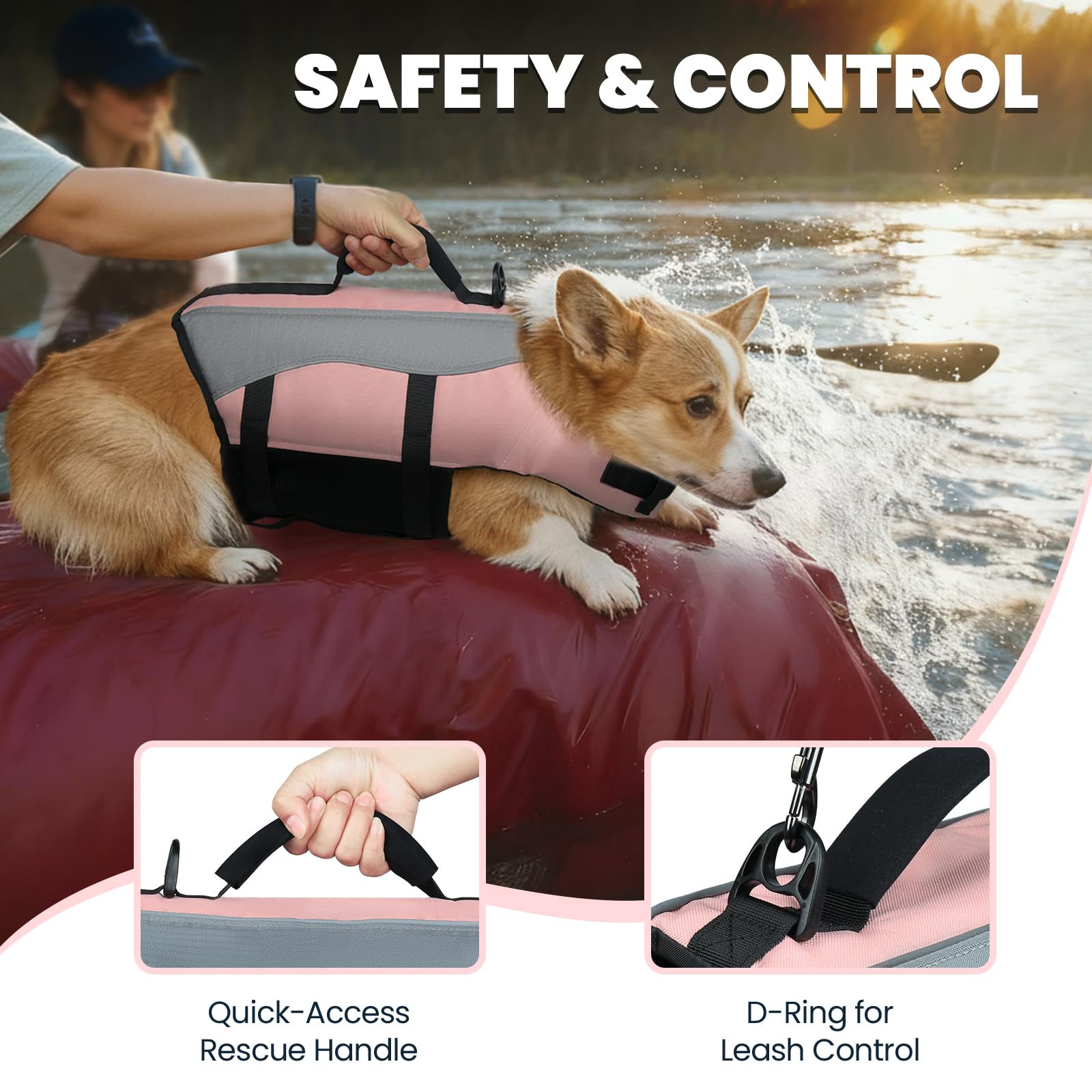 VIVAGLORY Front Float Gilet de Sauvetage pour Chien, Vêtement de Natation pour Chien Bateau, Gilet avec Support Tête, Flottabilité et Aide à la Nage, XS, Rose Sakura