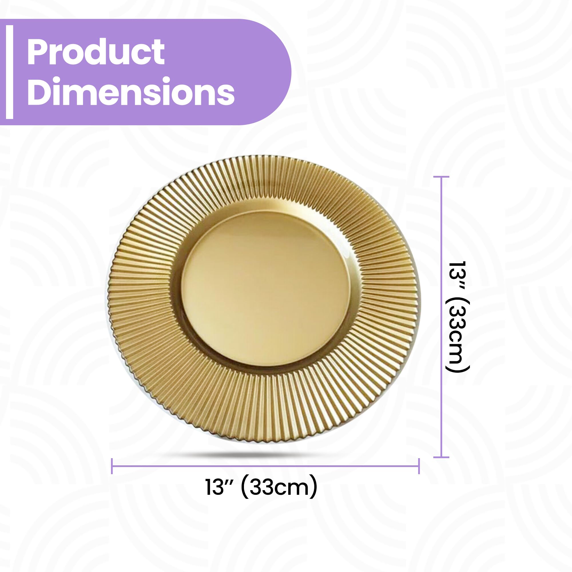 Platos de carga dorados con borde acanalado, 33 cm, elegantes placas inferiores de polipropileno para bodas, fiestas, aniversarios, cumpleaños, vajilla, eventos de catering y eventos especiales, juego