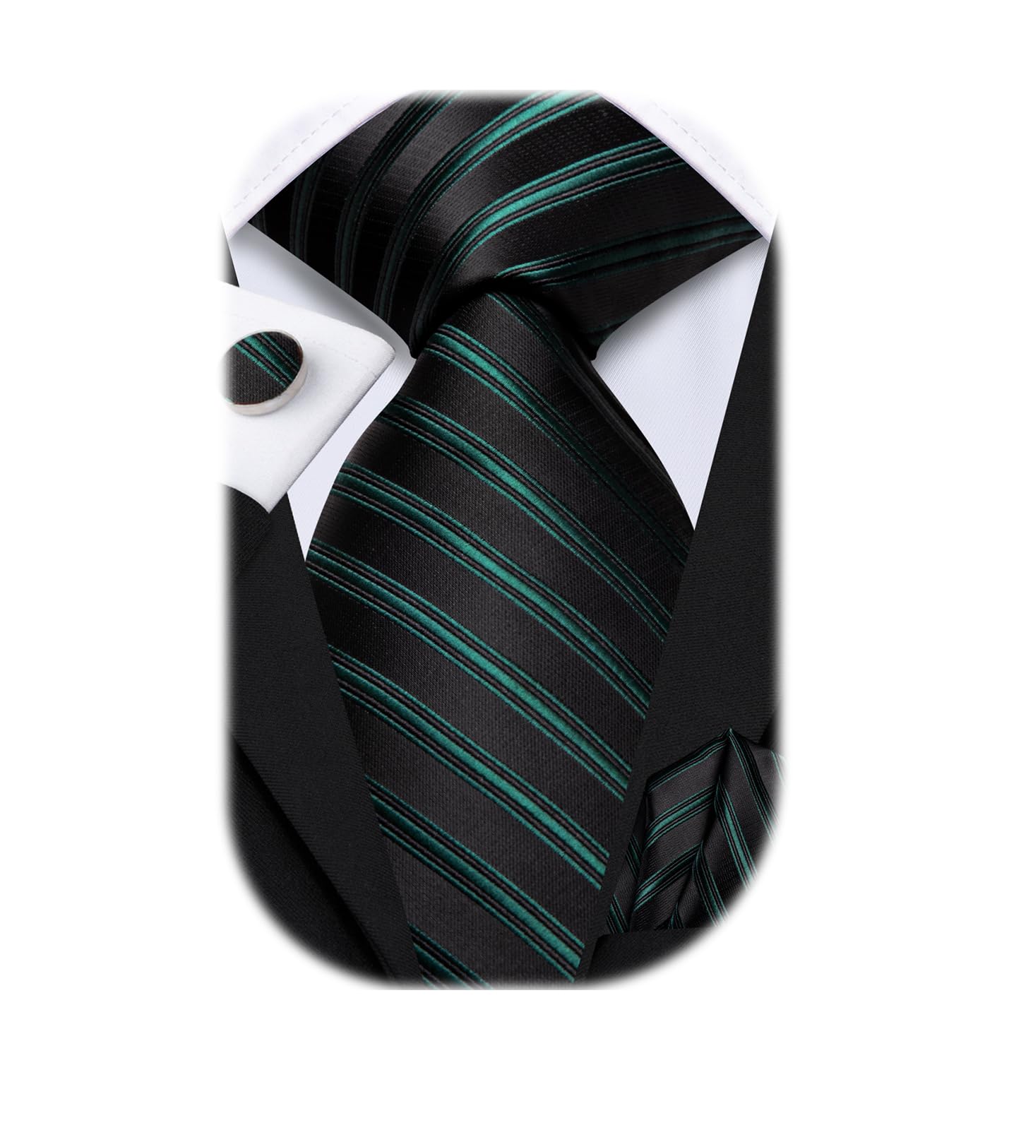 Hi-Tie Mens Plaid Ties Classic Paisley Necktie with Handkerchief Cufflinks Set Business Stripe Tie
