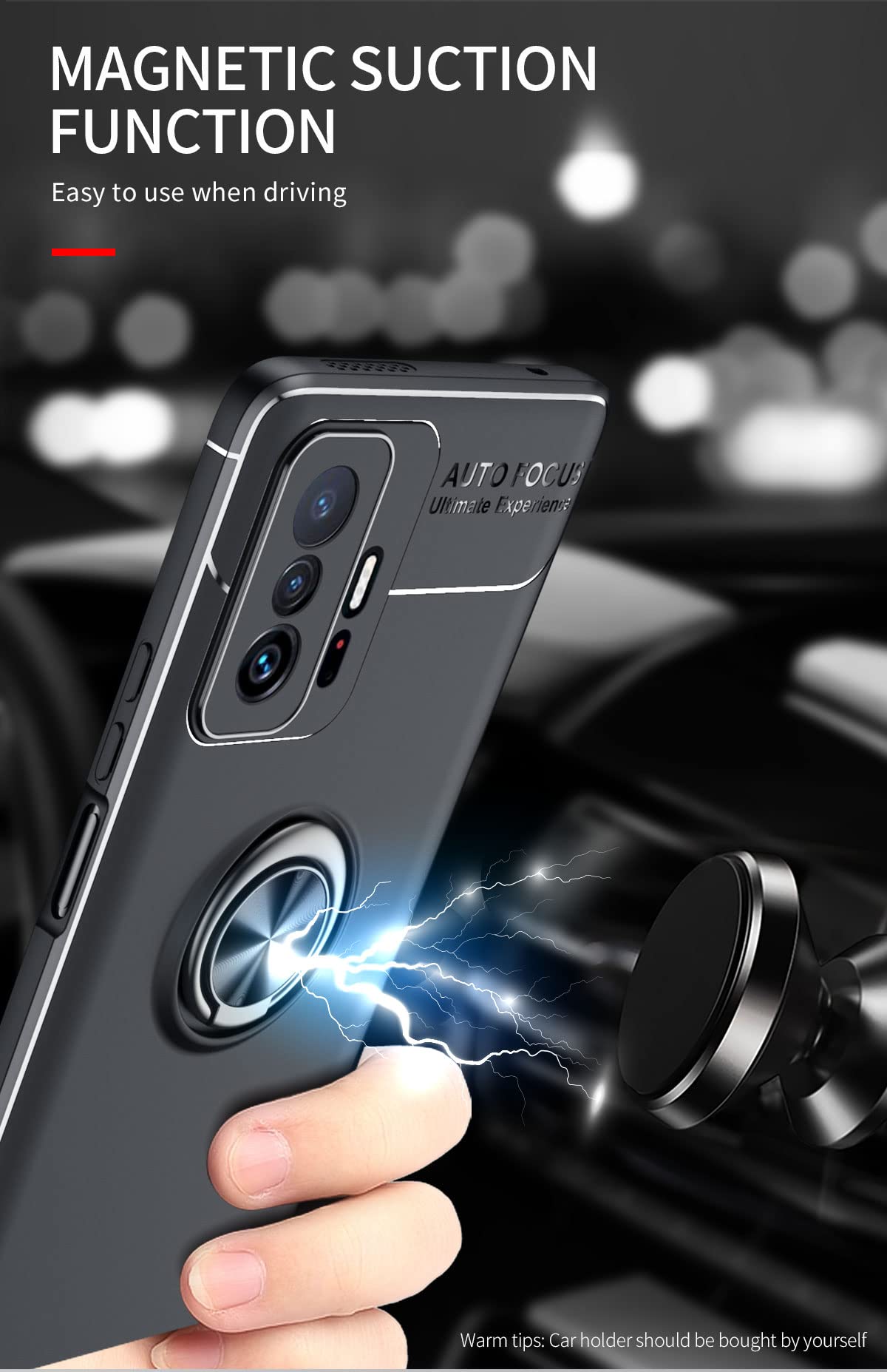 SORAKA Cover per Xiaomi 11T con anello,Custodia in TPU Morbido Custodia Xiaomi 11T Pro Ultrasottile con piastra metallica per Supporto Auto Smartphone Magnetico