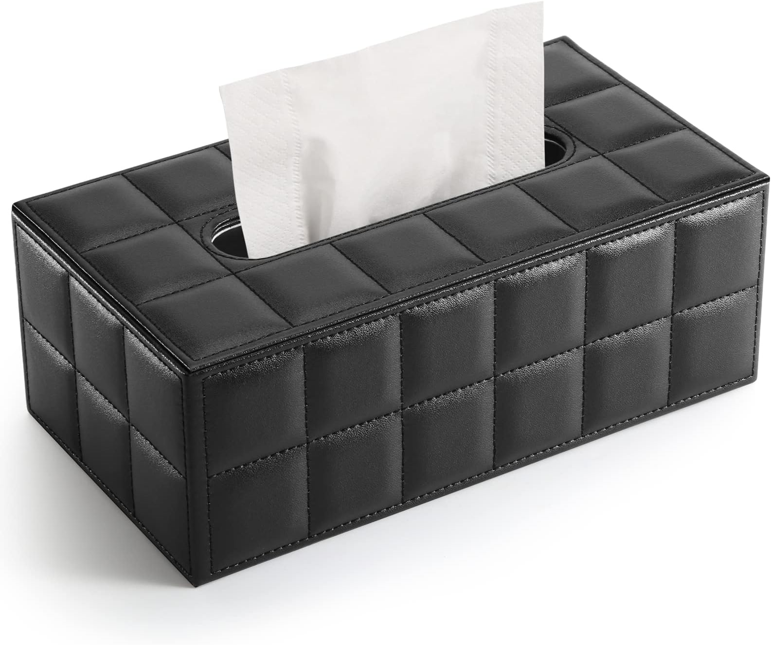 KINGFOM Rectangular Tissue Box Cover, Imitation Suede PU Leather Tissue Box Holder, Facial Napkin Paper Dispenser for Home Office Car Automotive Decoration with Magnetic Bottom(Soft Black)