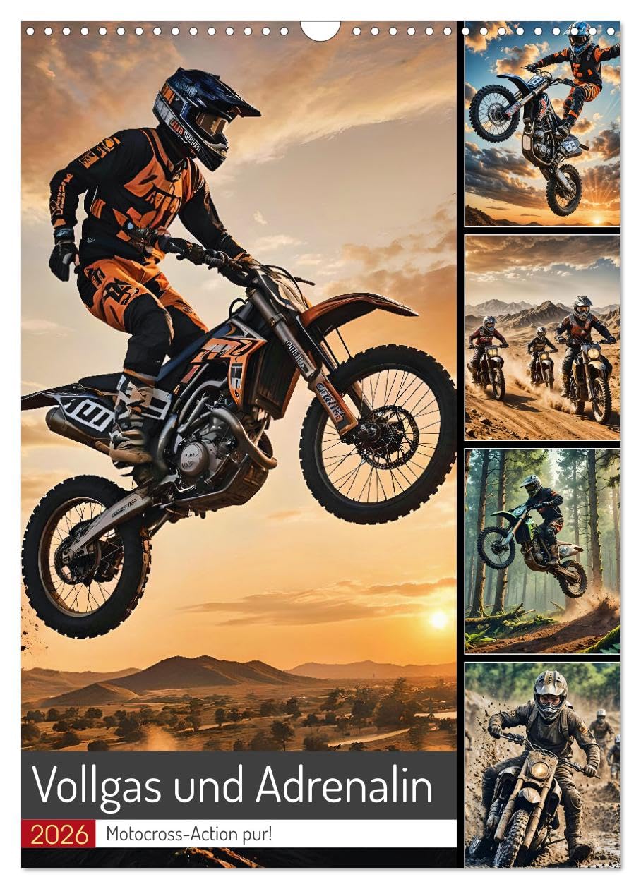 Full throttle and adrenaline - pure motocross action! UK-Version (Wall Calendar 2026 DIN A3 Portrait), CALVENDO 12 Month Wall Calendar — image 1