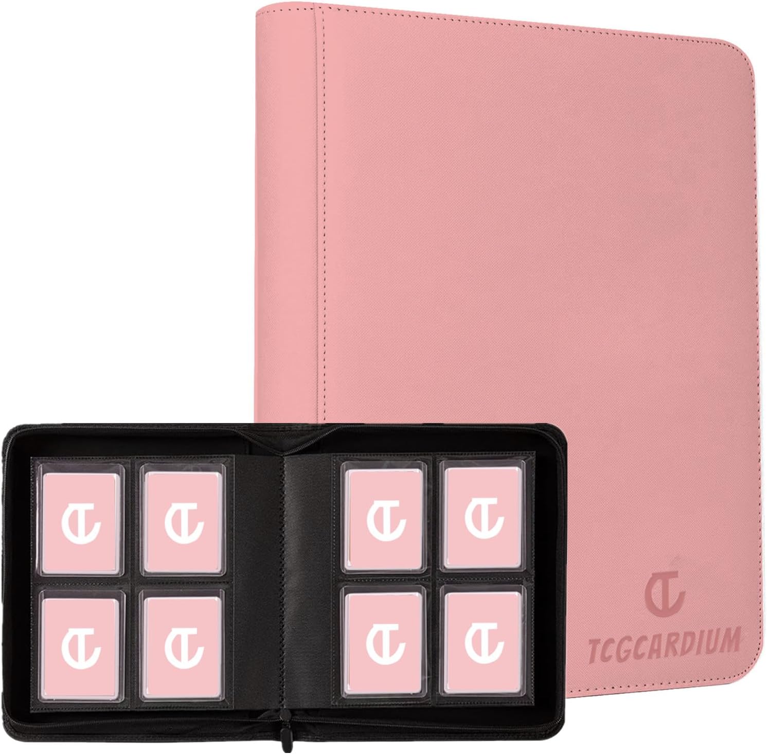 Toploader Binder 160 Cards - 4 Pocket Top Loader Zippered Album with Side-Loading Sleeves for 3"x4" Trading/Sports Cards (35pt), Premium Card Storage Binder (Pink)