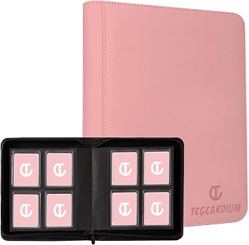 Toploader Binder 160 Cards - 4 Pocket Top Loader Zippered Album with Side-Loading Sleeves for 3"x4" Trading/Sports Cards 35pt, Premium Card Storage Binder Pink