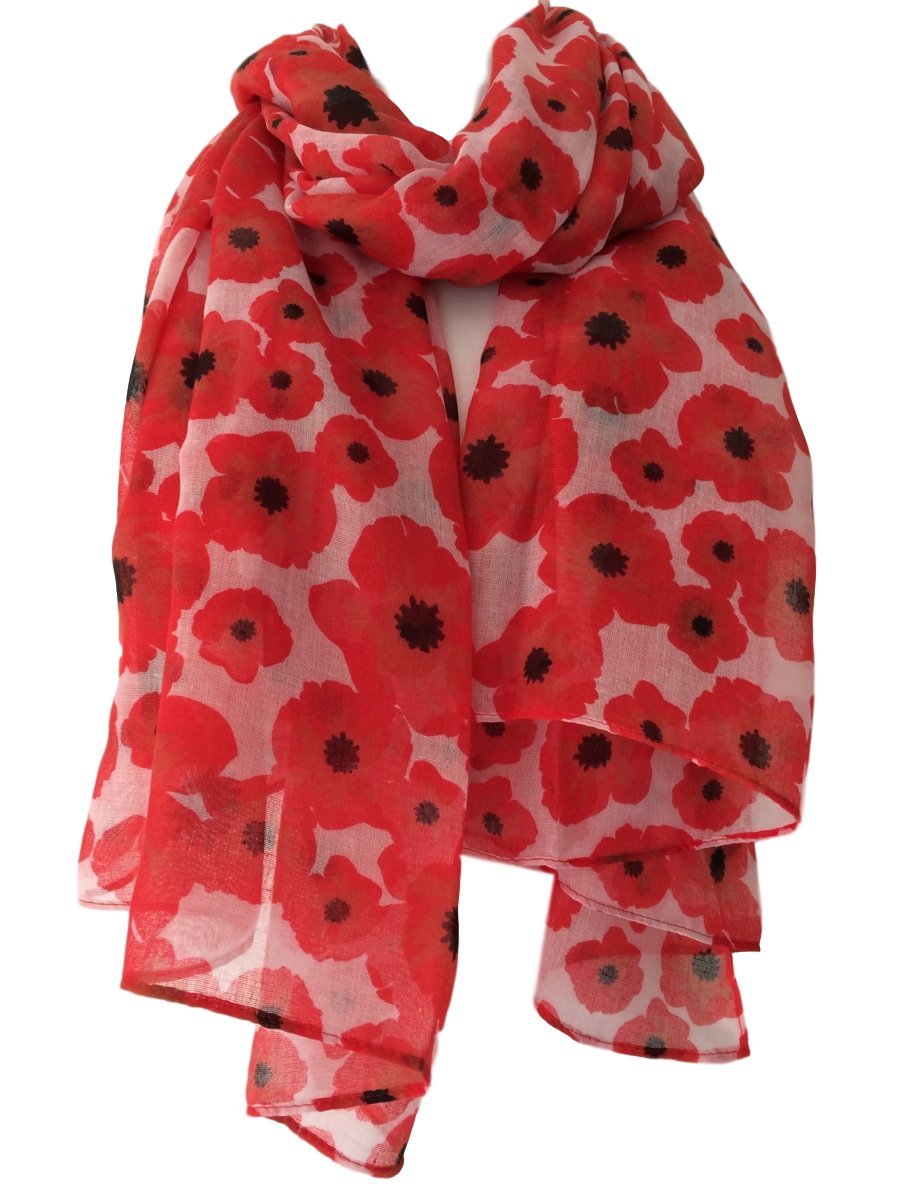Purple Possum® White Poppy Scarf Ladies Red Floral Scarf Flower Wrap Poppies Shawl Flowers