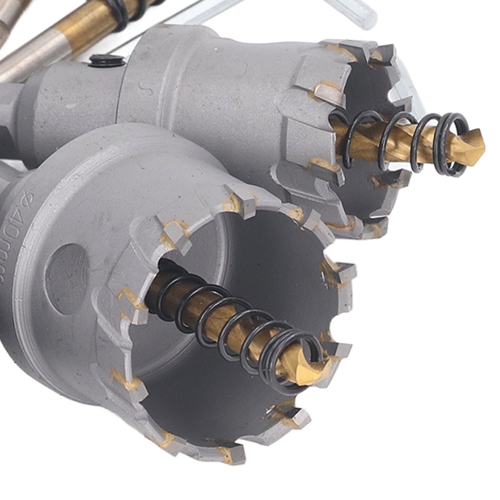 Zestaw Otwornic TCT Frez do Otworów z Węglików Spiekanych 7 szt. Chwyt 3 8 Cali Głębokość 25 Mm Płyta Metalowa Otwieracz do Otworów Stali Nierdzewnej Żeliwo Wiertła Drewna i Użytkownicy