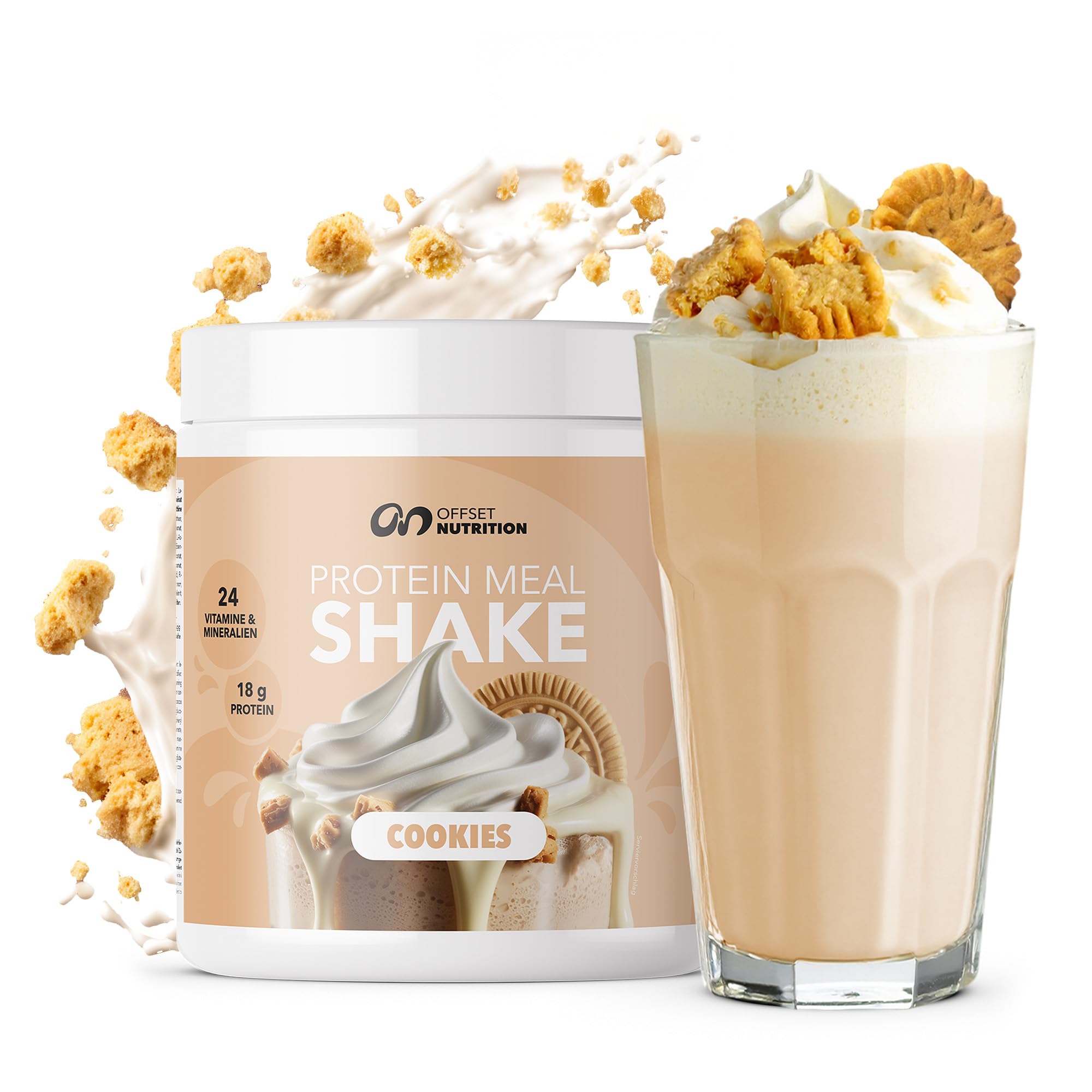 OFFSET Nutrition Protein Abnehm Shake Cookies [nur 210 KCAL pro Shake] - 14 Portionen | Mahlzeitersatz | Diät Shake mit 24 Vitaminen & Mineralien | Glutenfreie Trinkmahlzeit