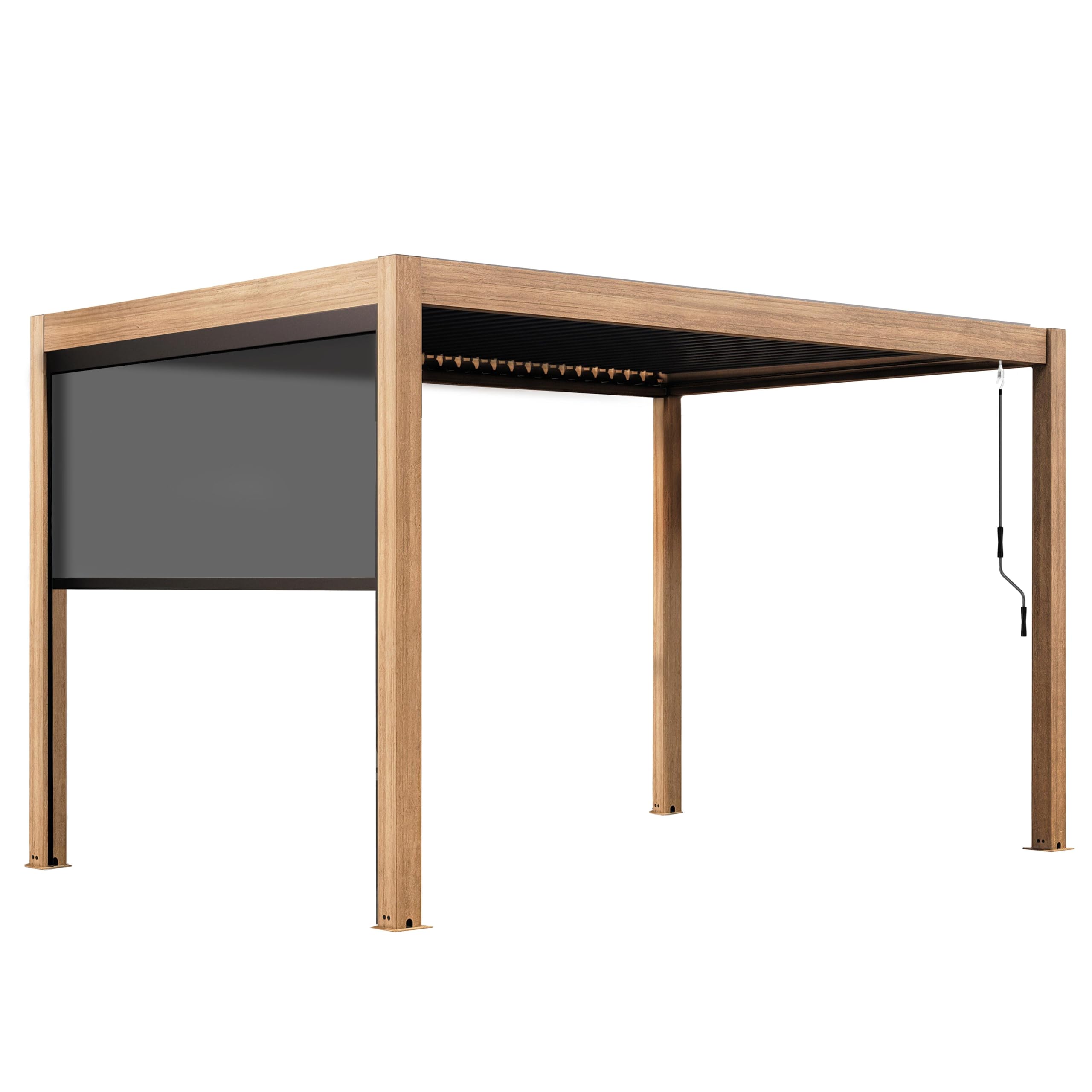 Oviala Pergola bioclimatique autoportée 3x4m et 1 Store Bois Gris