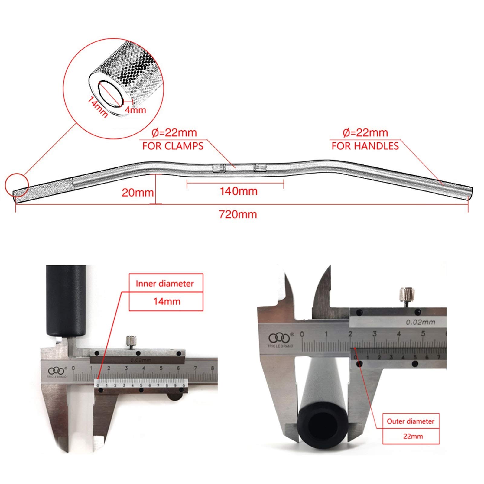 7/8 '' Universal in lega di alluminio manubri in lega di alluminio 22mm dirt pitbike handle bar(Silver with bar ends)