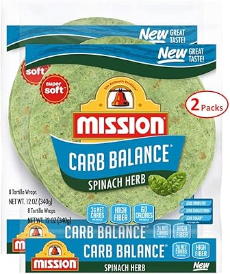 Mission Carb Balance Spinach Herb Tortilla Wraps 8" 2/8 Count (16 Tortillas)