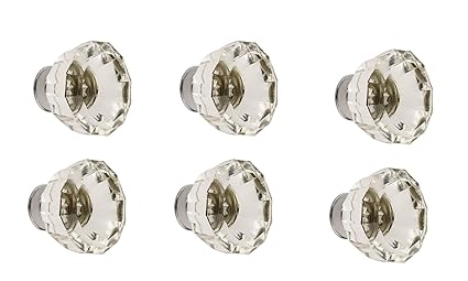 HOBKNOBS Clear Glass Celine - Large Chrome Plated Cabinet/Drawers Wardrobe Kitchen Pull Handle Knob (6)