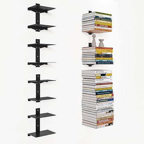 Fun Memories Invisible Floating Bookshelves for Wall, 8 Tier Vertical
