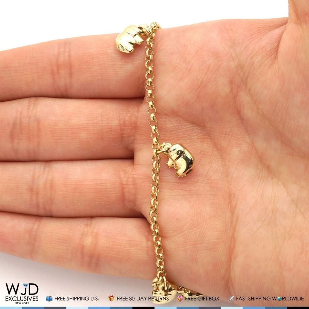 WJD Exclusives 10K Yellow Gold Elephant Rolo Spring Ring Clasp Anklet (Solid Links) 10"