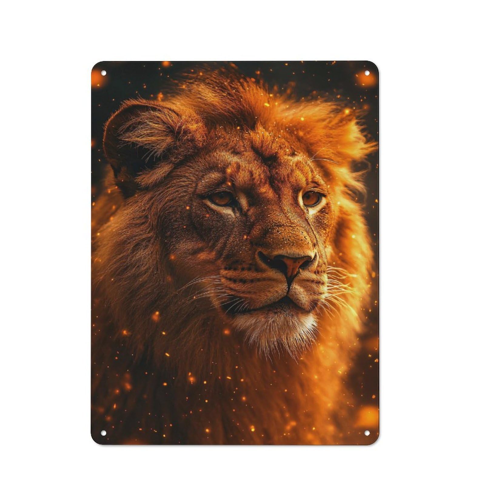 Rustic Majestic Lion Portrait with Golden Hues Tin Wall Plaque 40x30cm, Rustic Kitchen Decor for Cottage, Kitchen, Hallway Or Breakfast Nook