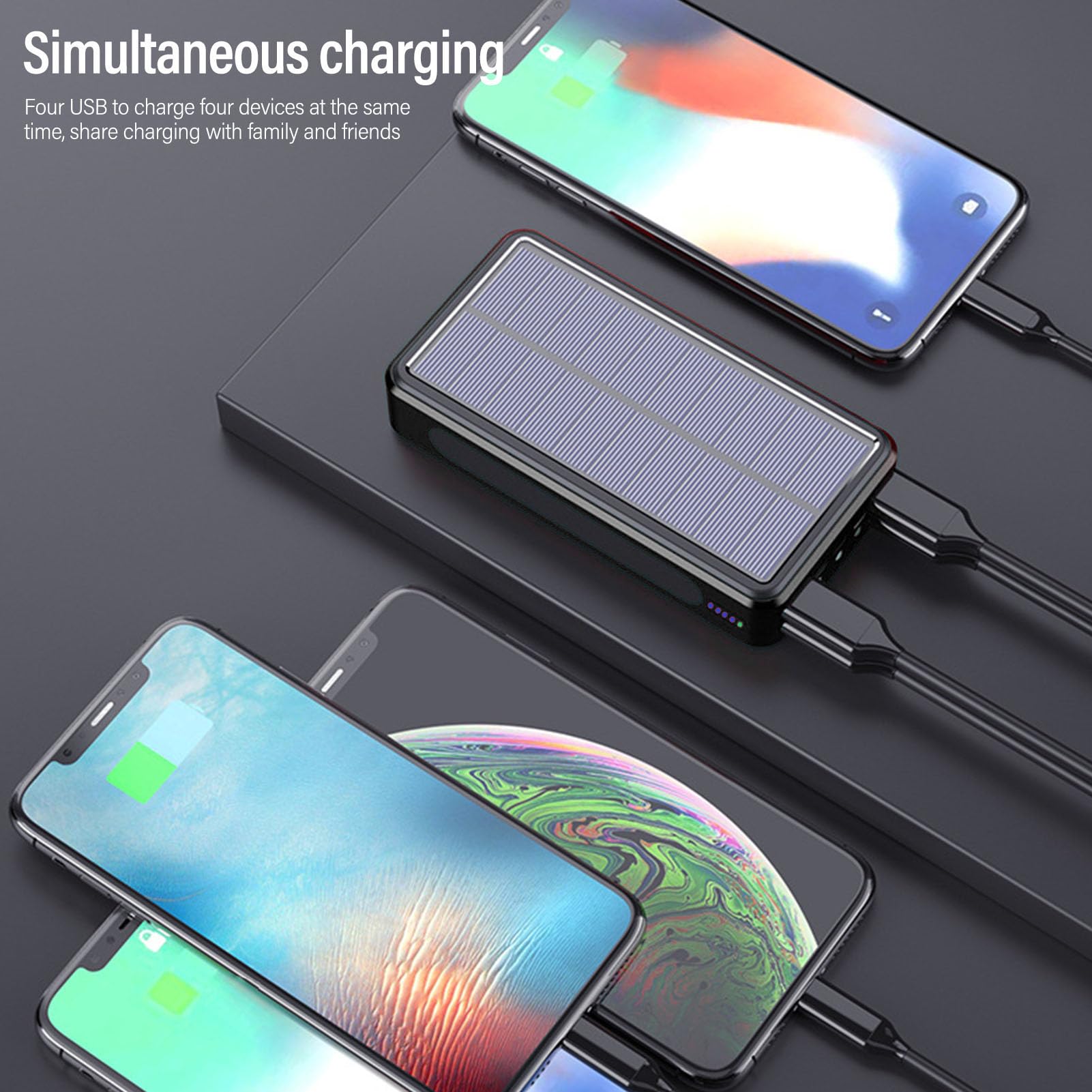 QTshine Externe batterij op zonne-energie, 26800 mAh, oplader, zonne-powerbank, draagbaar, USB-C-poort voor snel opladen met 3 poorten, voor smartphone, tablet, camping en meer