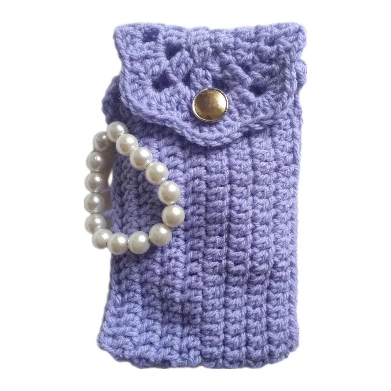 Hand crocheted Purple Mobile bag sling bag cross body Messenger one side shoulder bag 19 * 11 cm Stretchable-image-2