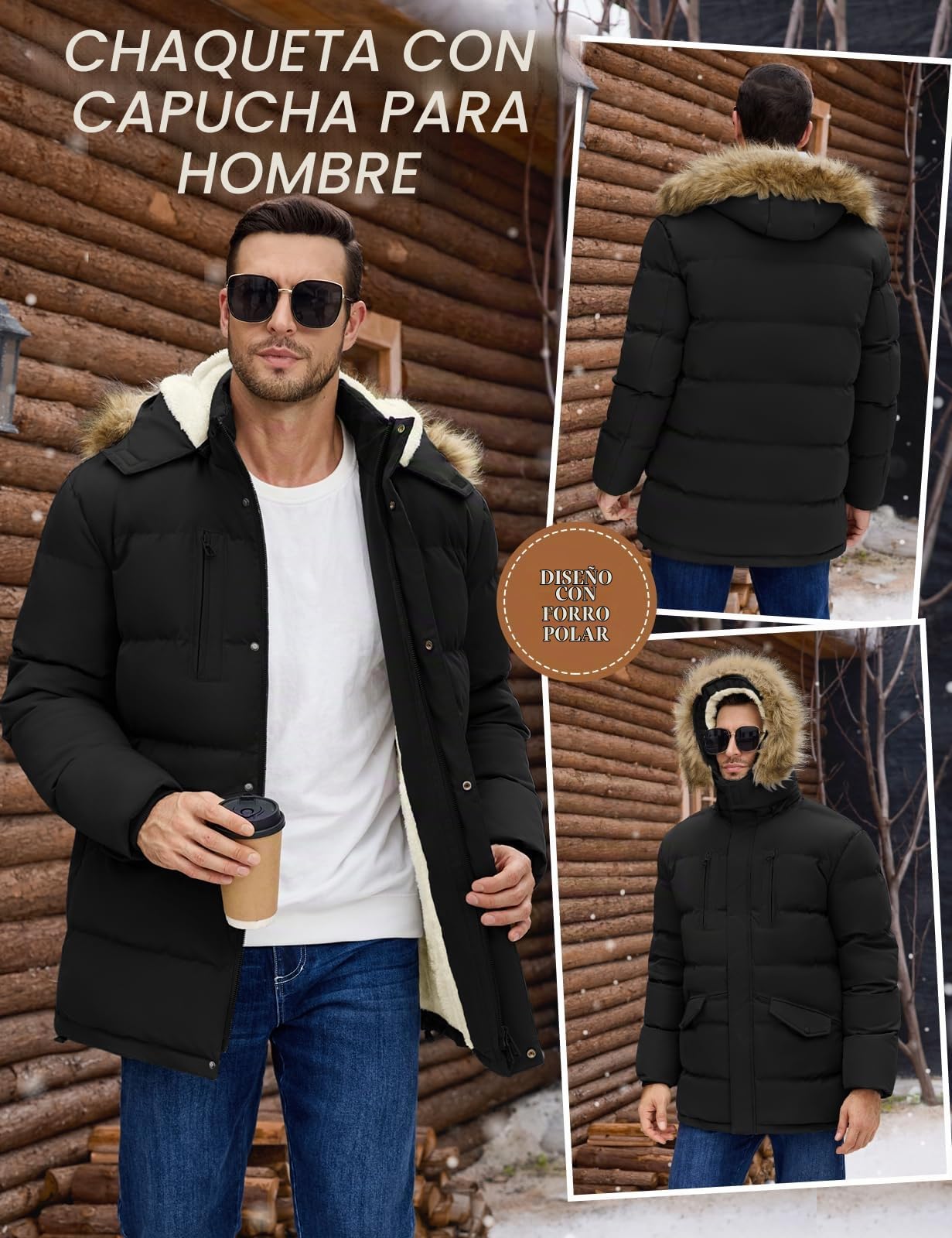 TOMEEK Chaqueta Hombre Invierno Impermeable Abrigo Larga Parka Chaqueta Abrigos Hombre de Trabajo Chaquetones de Invierno con Sombrero Desmontable(Azul marino,M)