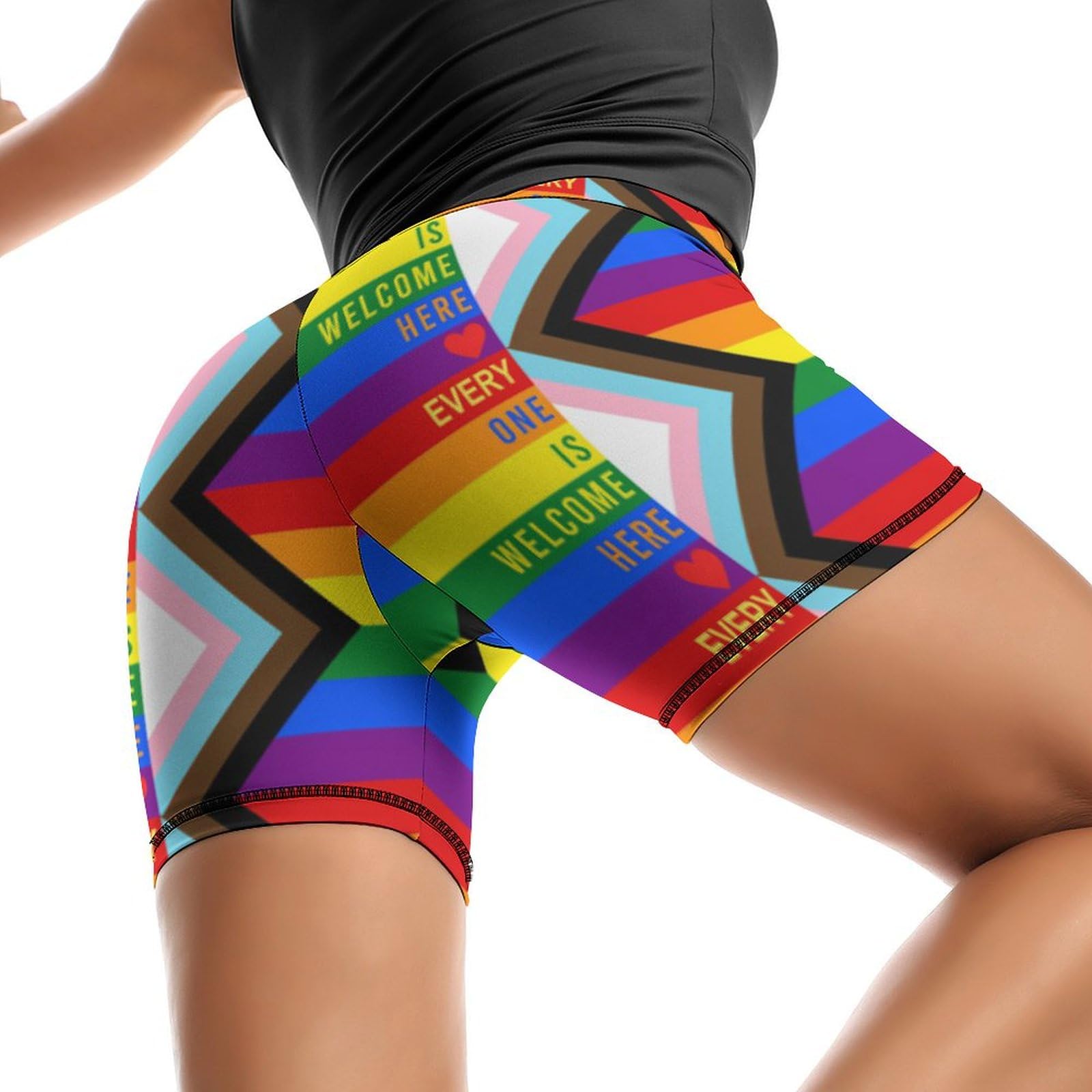Progress Pride Flag Rainbow Gay Lesbian Transgender Bisexual LGBTQ High Waist Yoga Shorts for Women Athletic Shorts Leggings Running Pants