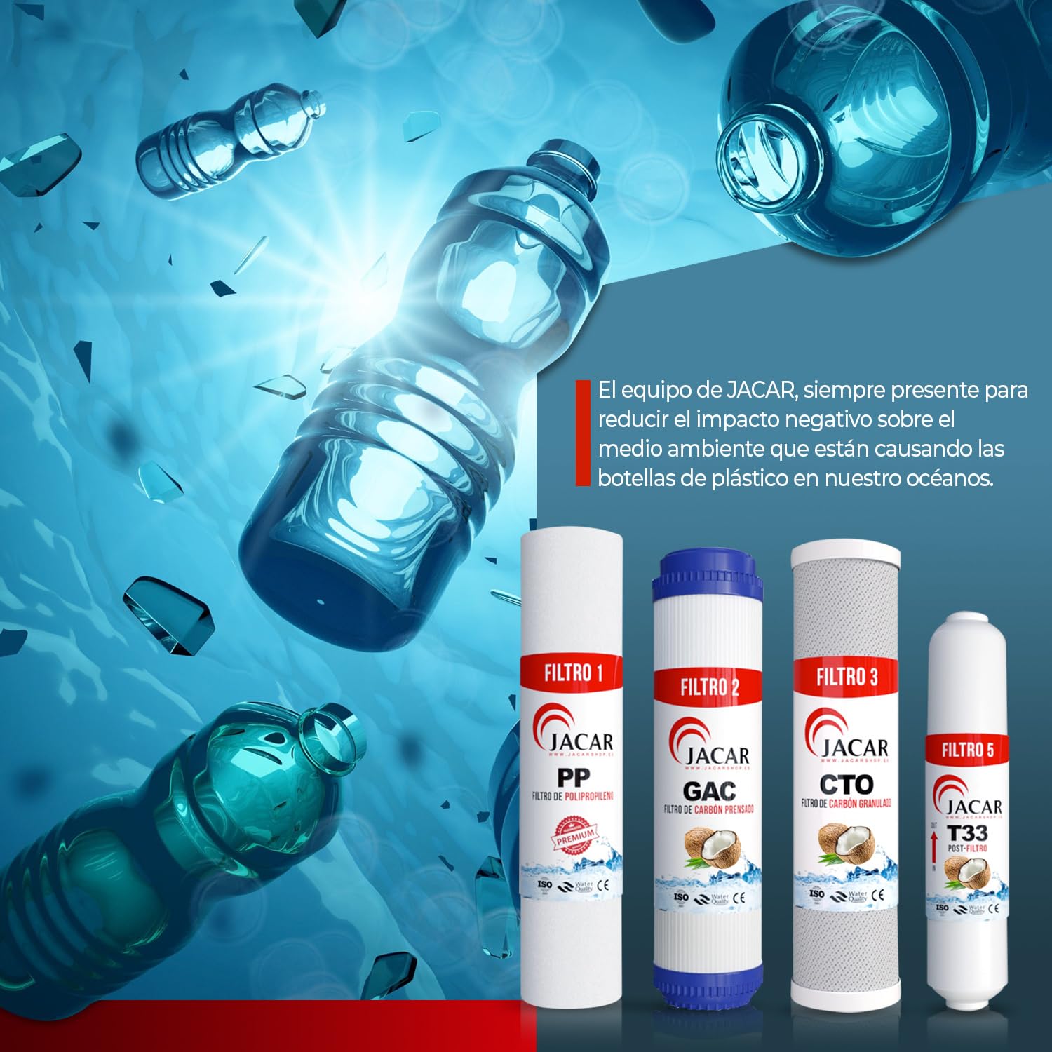 JACAR Pack de 4 Filtros Osmosis Inversa Compatible con los Equipos de 5 Etapas. Kit de Filtro Osmosis Inversa 4 Etapas, Kit Recambios Osmosis Inversa para Tratamiento de Sistemas Domesticos