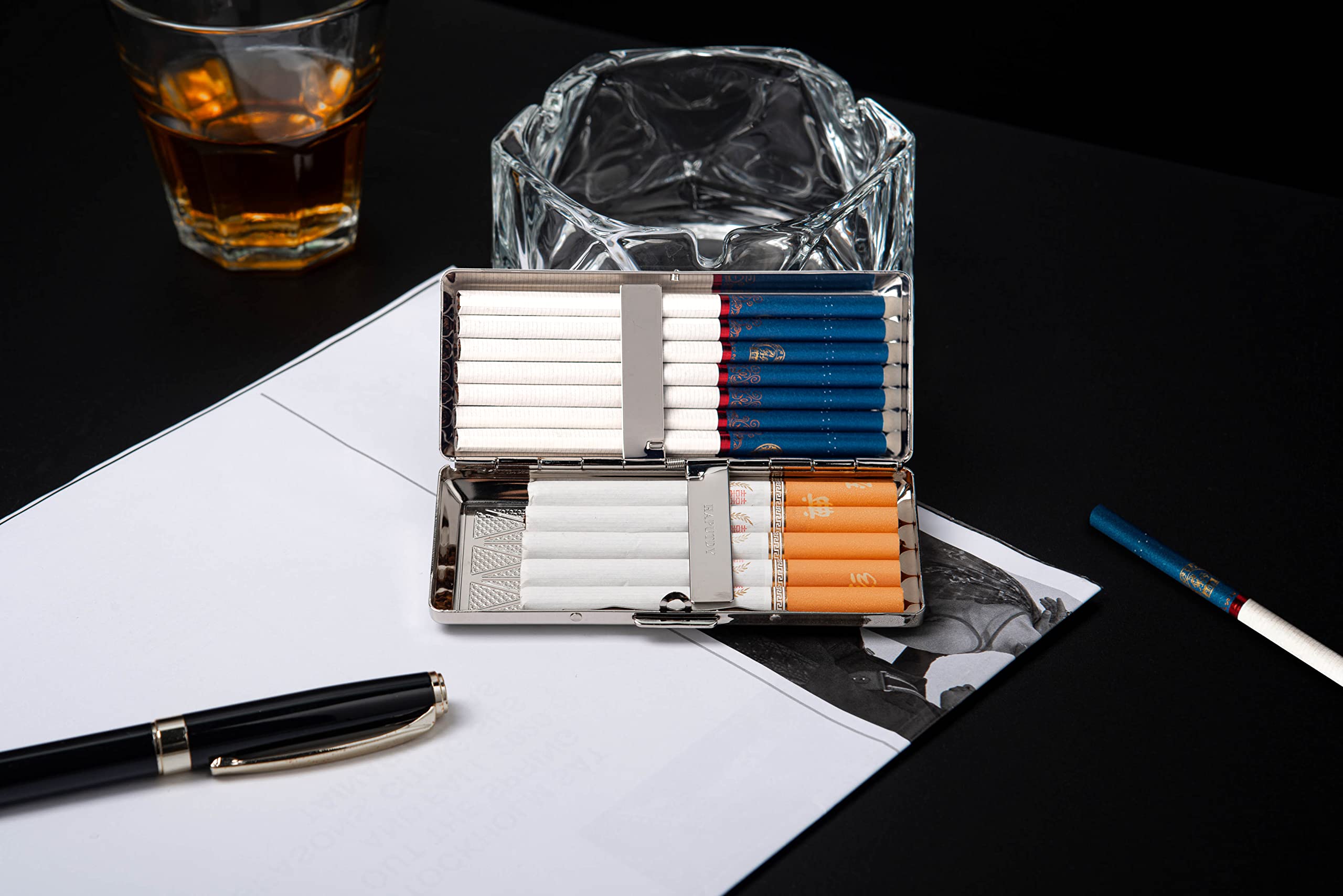 Beautiful Stylish Simple Unilateral Metal Ladies and Men's Cigarette Case,Holds 10 120's Capri Cigarettes (Arabesque Rose Gold): 10pcs 100mm Grass Silver