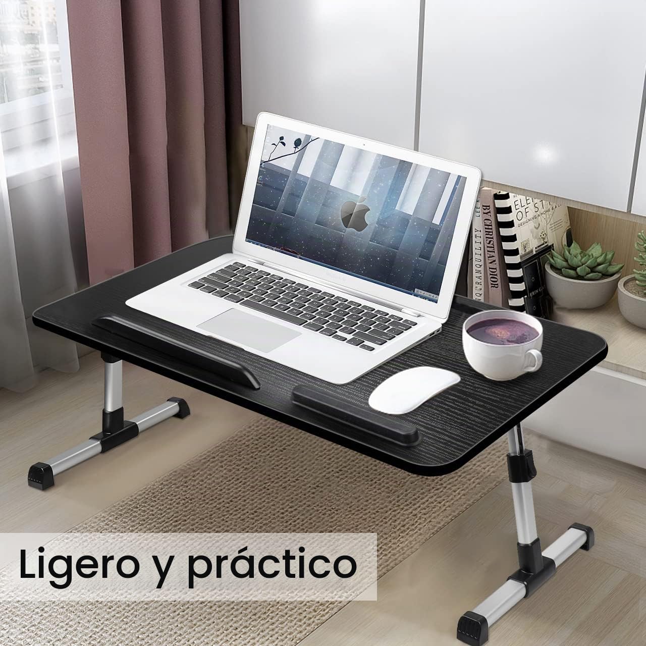 Mesa Cama, Bandeja Cama Regulable en Altura y Ángulo, Mesa Plegable Portatil con Cajón y Ranura para Pad, Mesa para Cama, Sofa, Suelo (53 x 30 cm)