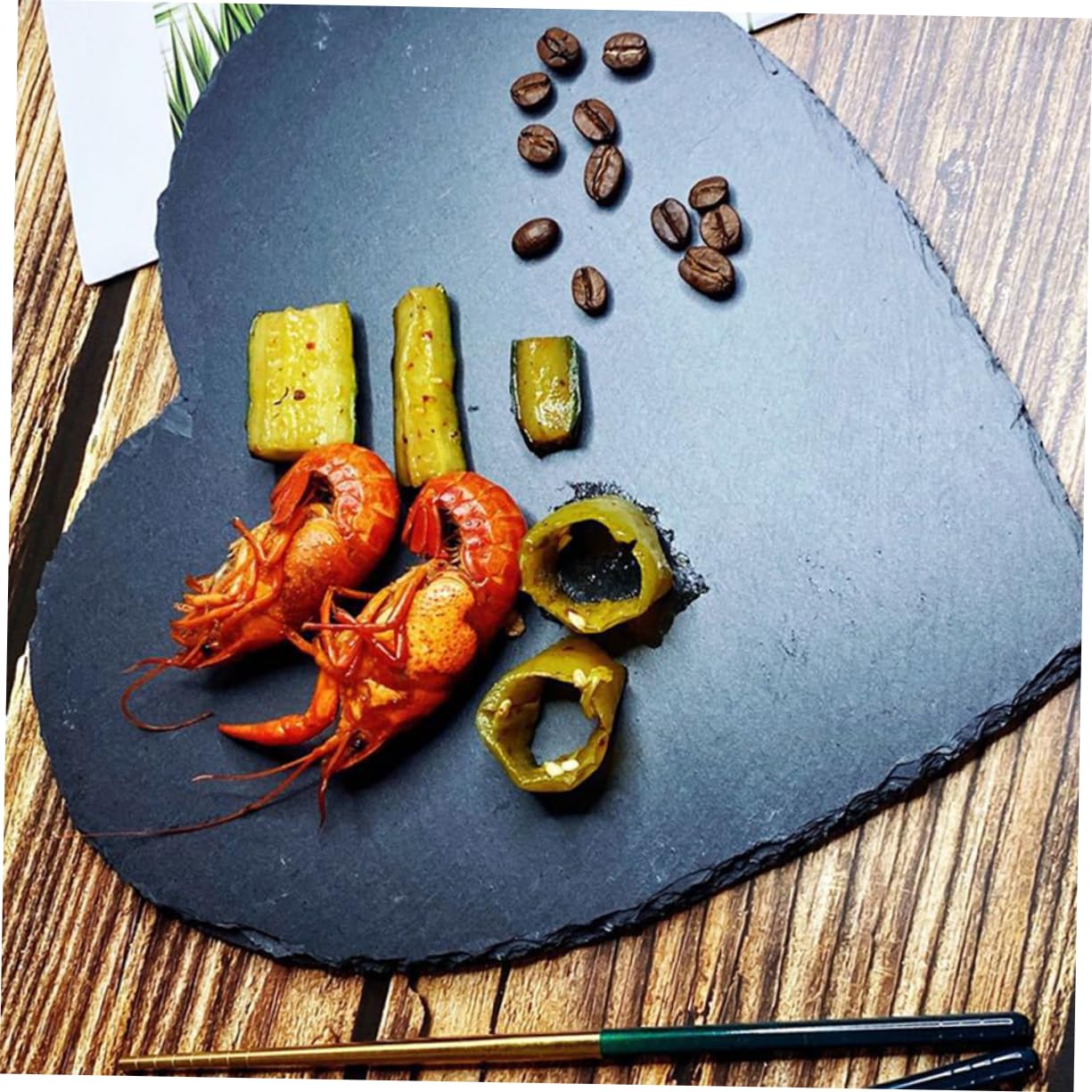 Plato de Pizarra en Forma de Corazón, 3 Piezas, Negro | Bandeja de Comida para Servir, Uso Multiusos, Estilo Rústico Chic, para Restaurante Occidental y Hotel