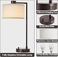 Vista 2 de Luvkczc Lámpara de Mesa para Dormitorio Juego de 2 con Puertos USB C+A - Lámpara de Noche Totalmente Regulable Sin Escalones con Pantalla de Lino