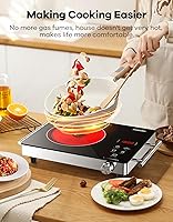 Vista 5 de 1800W Portable Electric Stove, 110v Electric Burner with Carry Handle Hot Plate, Ceramic Infrared Single Burner Cooktop, Touch & Knob Control Timer