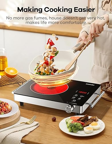 Miniatura 5 de Estufa eléctrica portátil de 1800 W, quemador eléctrico de 110 V con asa de transporte, placa calefactora de cerámica infrarroja de un solo