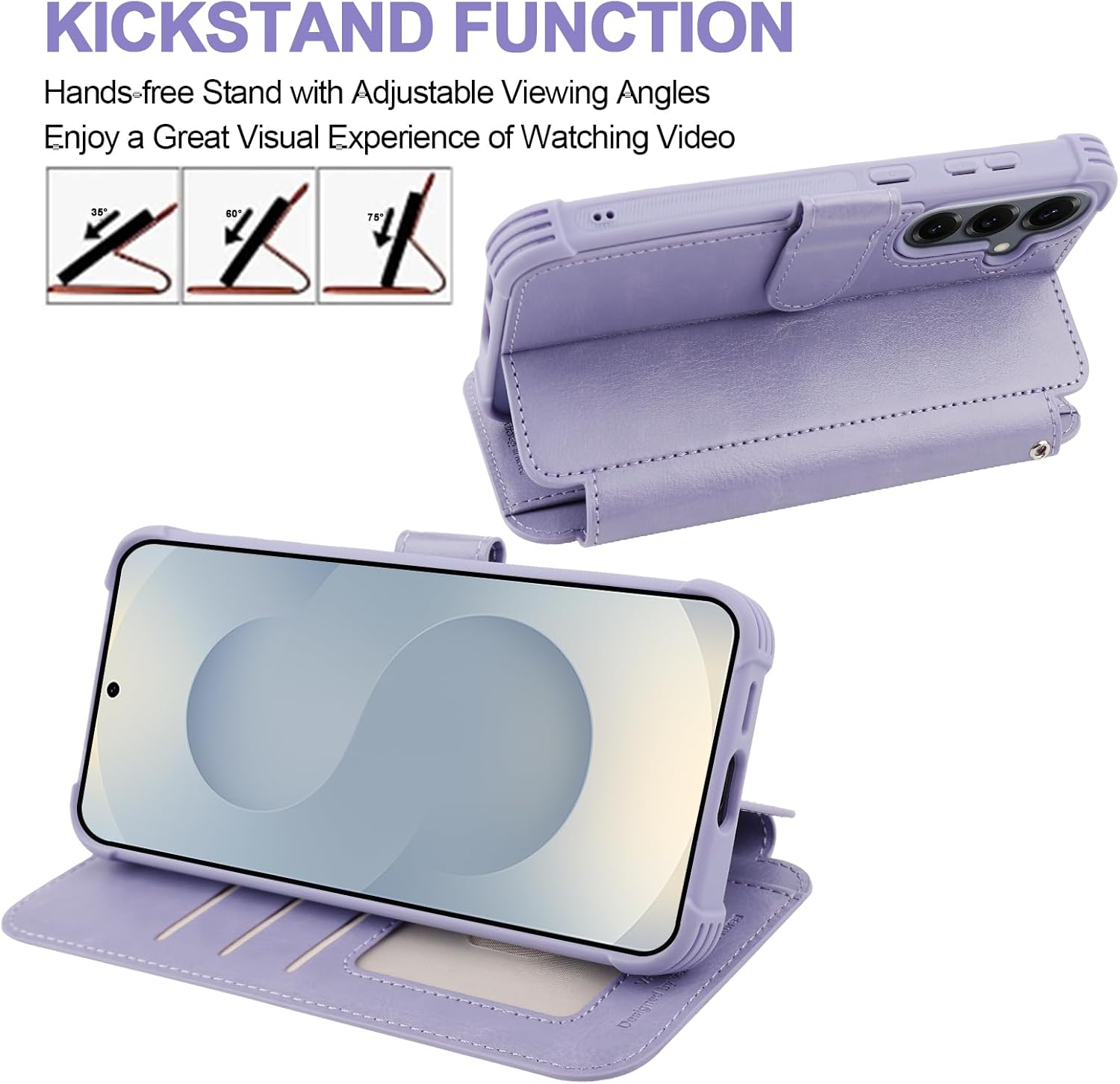 VANAVAGY Wallet Case for Galaxy S25+ Plus with RFID Blocking Card Holder, Folio Flip Leather Magnetic Phone Cover with Wrist Strap for Wireless Charging Phone Case for S25+ 6.7inch, Clove Purple