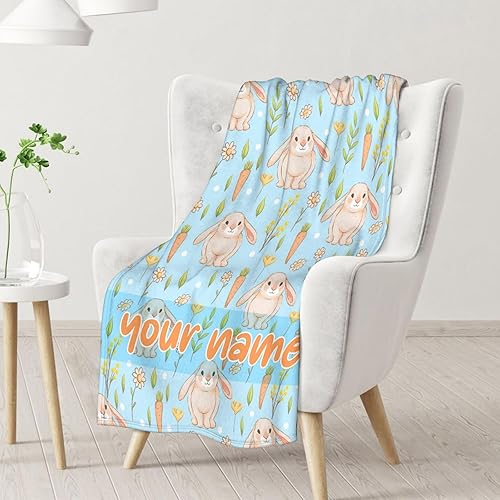 Miniatura 8 de Manta de conejo personalizada con nombre, 50 x 40 pulgadas, bonita manta para niños y niñas, mantas negras suaves y peludas para cuna, sofá y viajes
