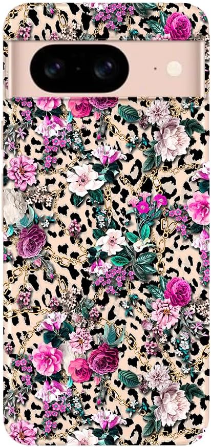 Blingy's for Google Pixel 8 Case, Floral Leopard Pattern Fashion Flower Style Animal Print Design Transparent Soft TPU Protective Clear Case 6.2-inch (Leopard Flowers)