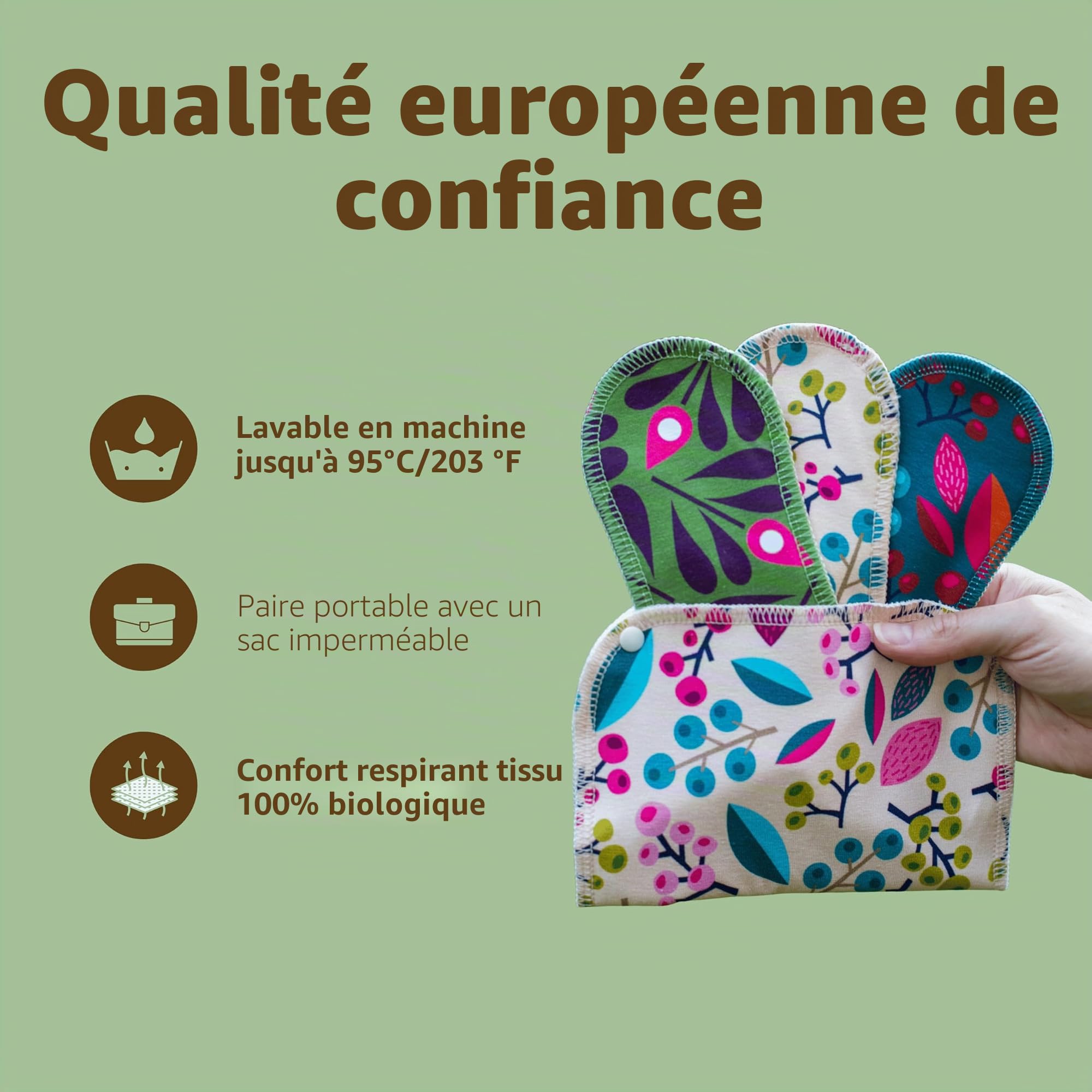 Made in EU – serviettes hygiéniques lavables extra absorbantes en coton bio – lot de 6 (L+XL) pour flux abondant & incontinence – réutilisables, anti-fuite & sans odeur – protection fiable