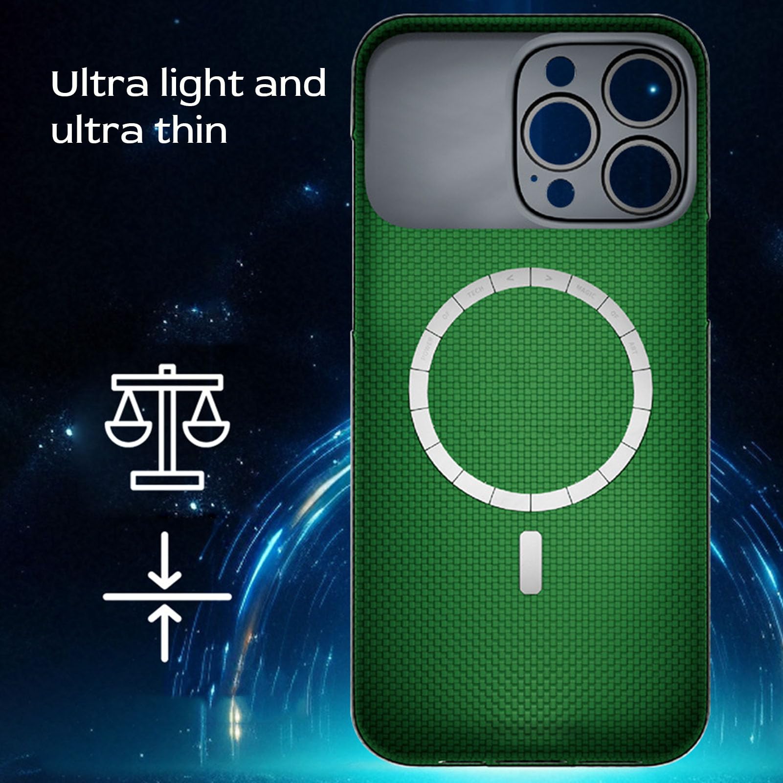 Funda para Teléfono con Pantalla Táctil de 1,71 Pulgadas, Cubierta Magnética de Fibra de Carbono, con Notificaciones de Mensajes y Control de Música