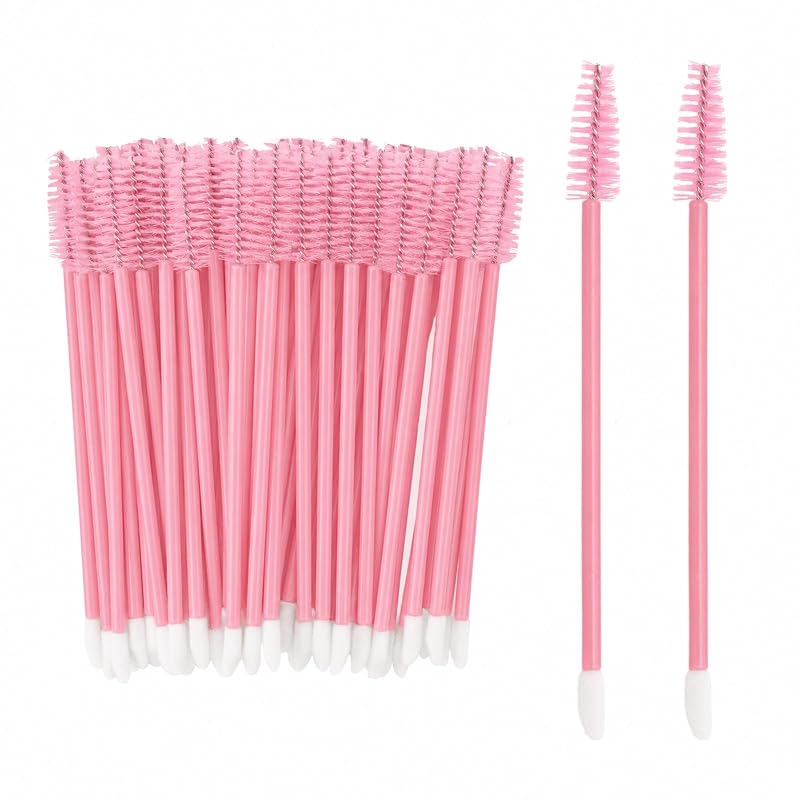 G2PLUS Kit com 100 Pincéis Dupla Face para Cílios e Lábios, Rosa