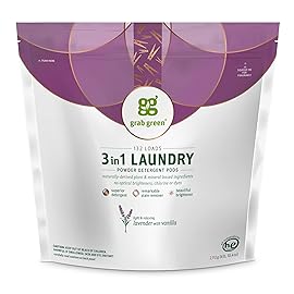 Grab Green 3-in-1 Laundry Detergent Pods, 132 Count, Lavender Vanilla Scent, Plant and Mineral Based, Superior Cleaning Power, Stain Remover, Brightens Clothes