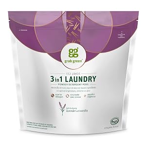 Grab Green 3-in-1 Laundry Detergent Pods 132 Count Lavender Vanilla Scent Plant and Mineral Based Superior Cleaning Power