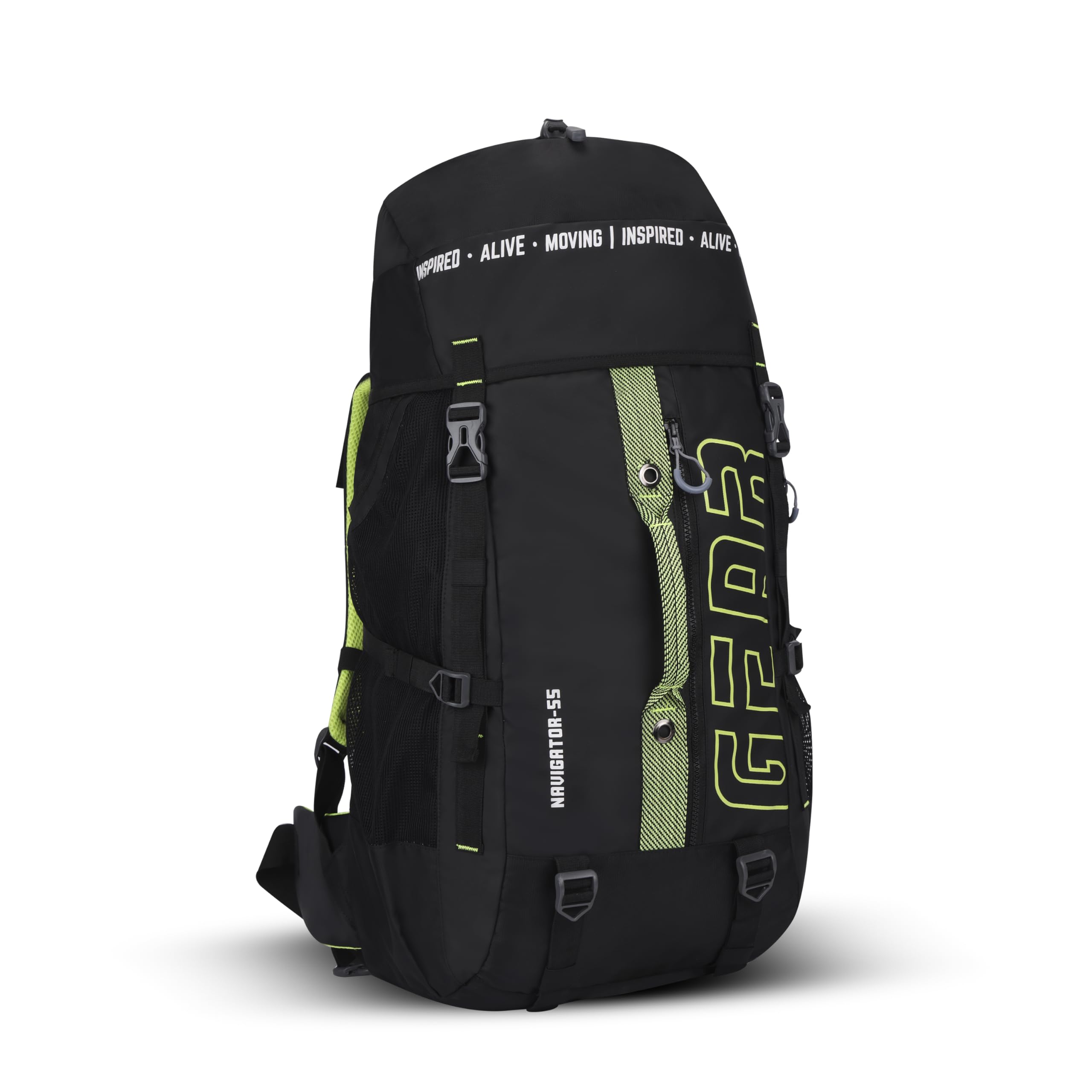 Gear Navigator 55L Extra Large Water Resistant Rucksack/Travel bag/For Men & Women(Black - Green)