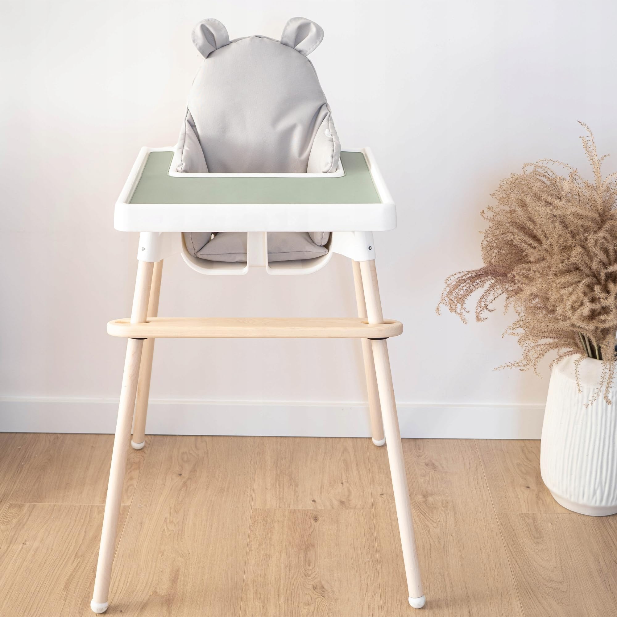 Sitzkissen kompatibel mit Ikea Antilop Hochstuhl – Hochstuhl Sitzbezug – Stuhlkissen für Kleinkinder – Handmade Baby Kissen - antiallergisch – Handgefertigt – Teddy - Grau