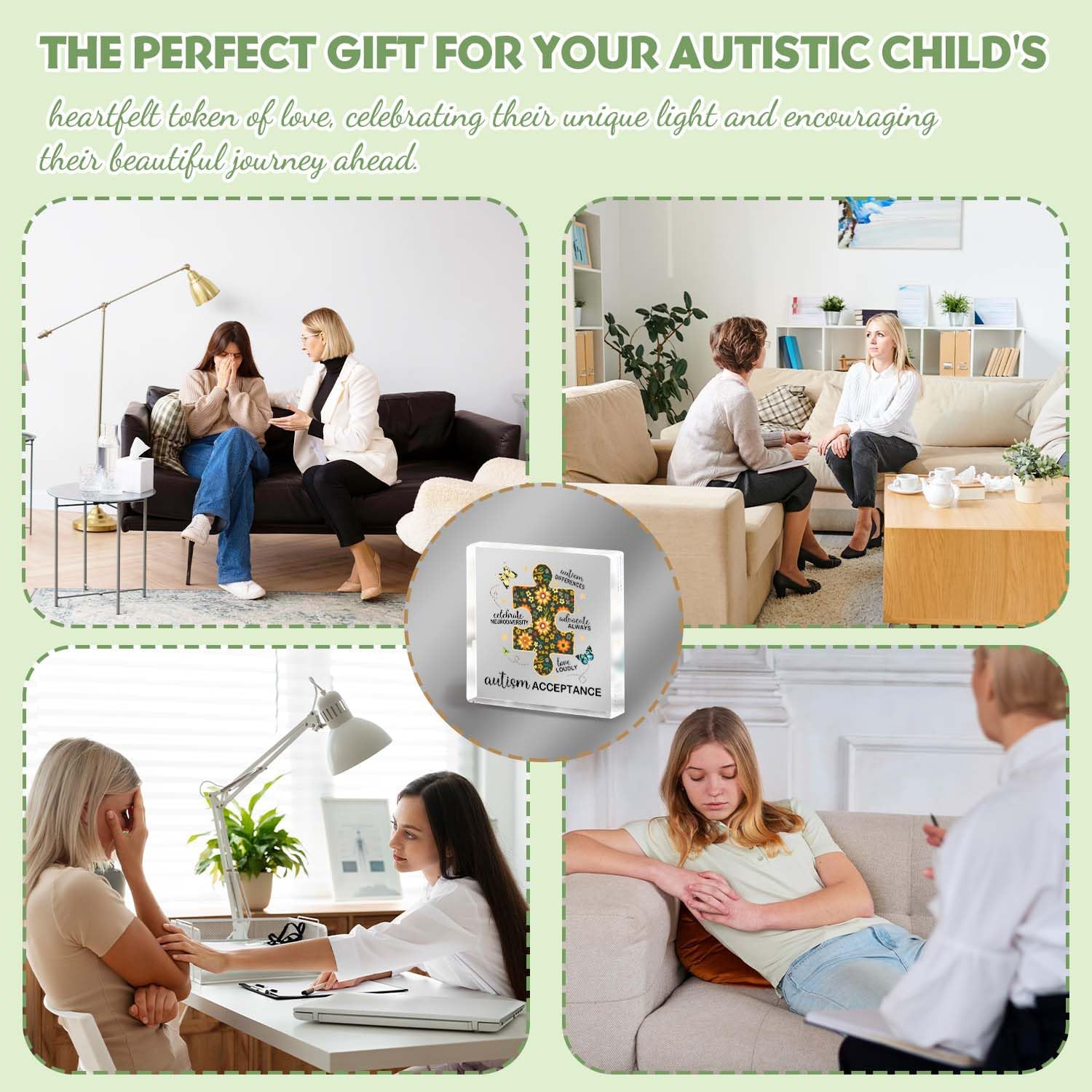 Autism Awareness Gifts,Therapist Office Decor Must Haves for Counselor Classroom,Floral Puzzle Acrylic Desk Decoration,Neurodiversity Awareness Shelf Sign for Teacher Home 3.9 Inch image 5