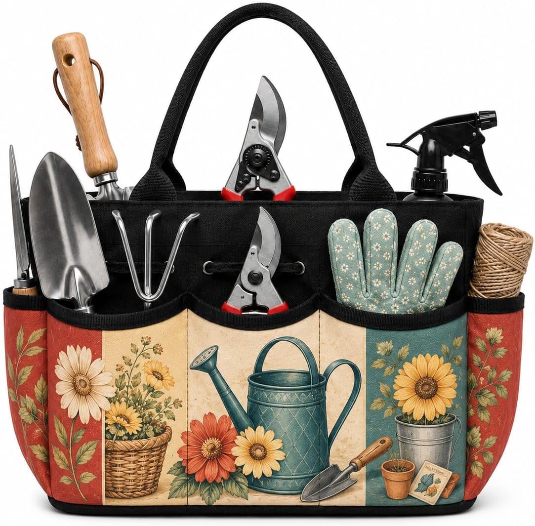Watering Can Patchwork Garden Tool Bag Organizer for Home Garden in Spring