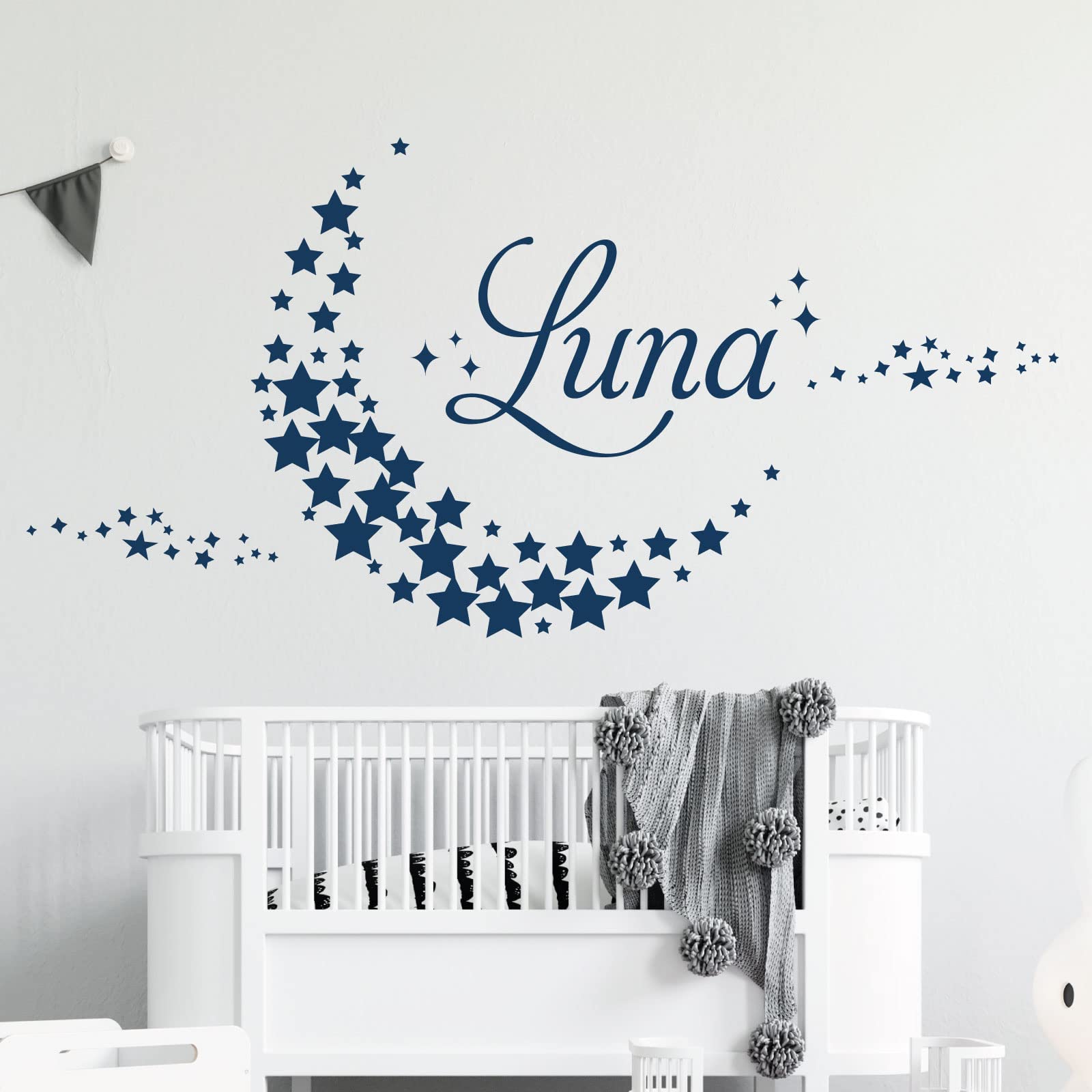 Personalised Name - Moon Made of Stars - Nursery Vinyl Wall Decal Sticker [Medium] [Ultramarine]