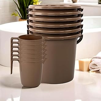 Kuber Industries Set of 12 Bathroom Combo Set | Bathware Bathing Set | Bathing Set | 6 Piece Bucket & 6 Piece Mug Combo Set for Bathroom | Modern Bathroom Accessories Set | Brown