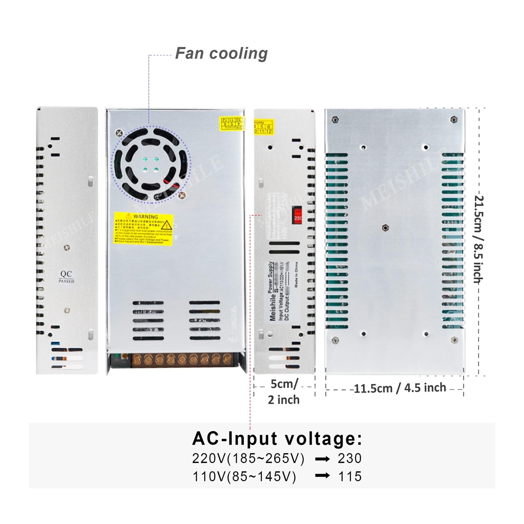 Fuente de alimentación conmutada DC 5V 12V 24V 36V 48V 60V, adaptador de corriente de transformador 2A 3A 4A 5A 8A 10A 15A 20A 25A 30A 40A 50A 60A 100A(18V,360W)