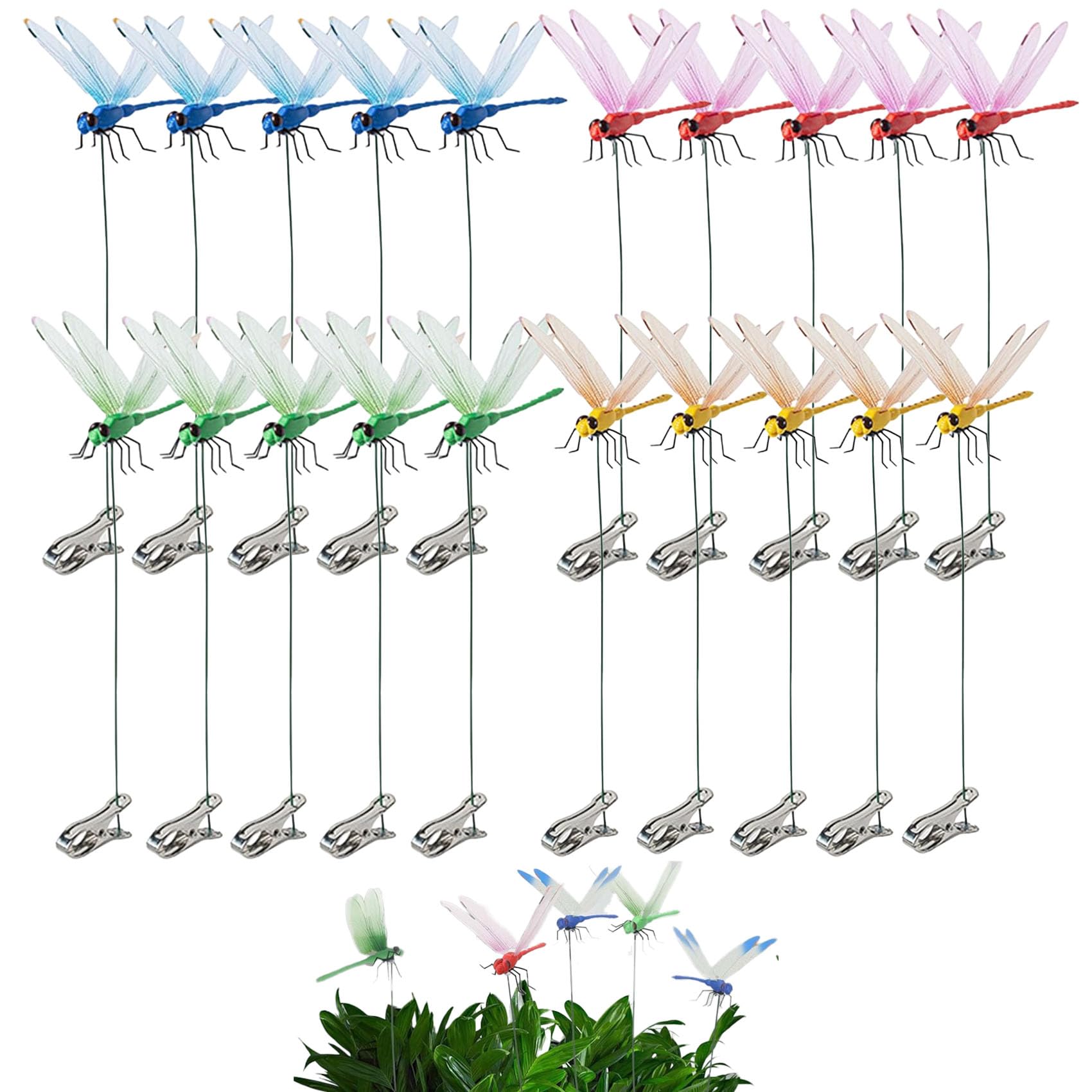 Photo 1 of 20 Pack 3D Dragonfly Clips, Fake Dragonflies with Stakes, Realistic Plastic Dragonfly Garden Decorations, Fly Deterrent Clips for Hats, Pets, Horses, Deer, Yard, Patio, Indoor & Outdoor Decor