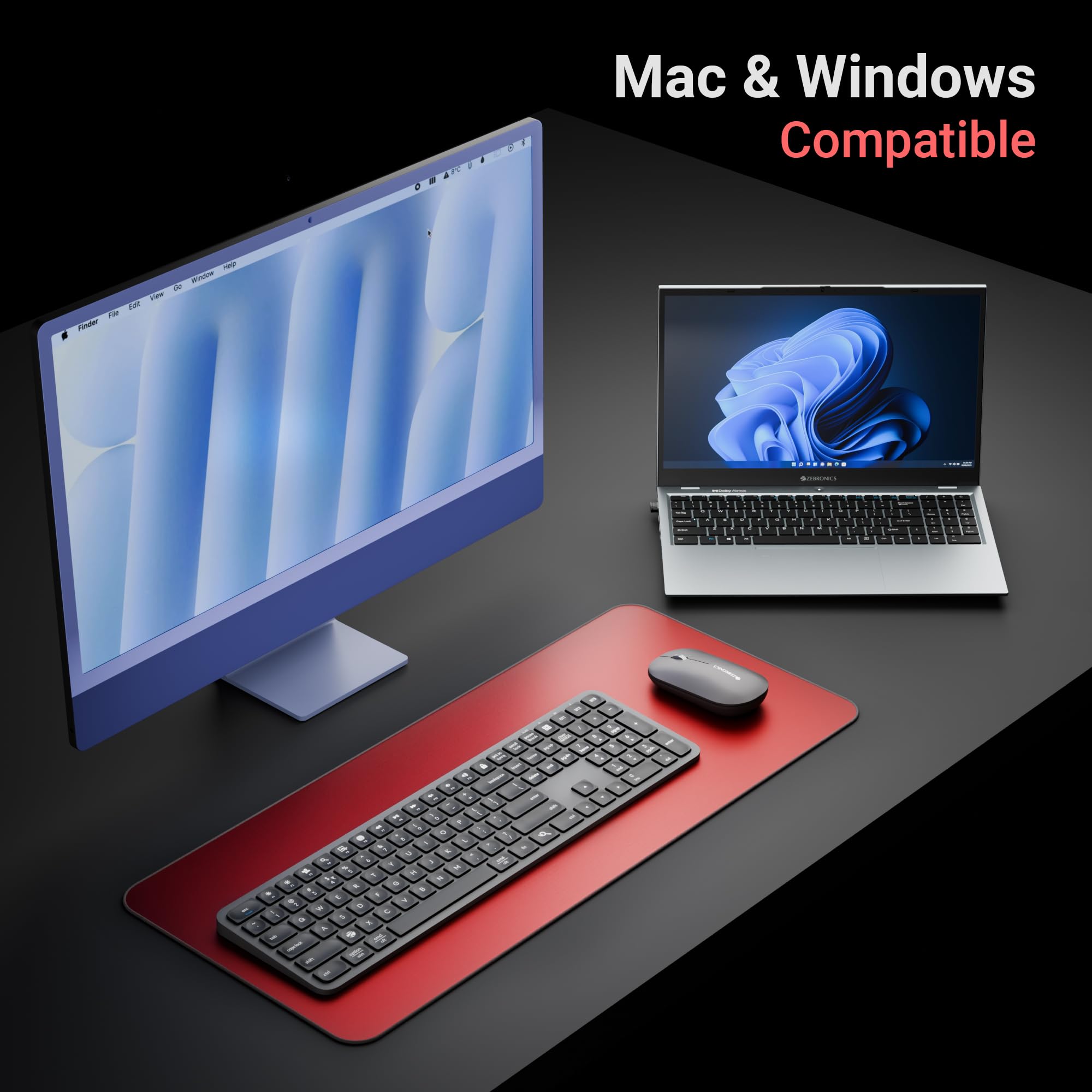 Zebronics Wireless Keyboard & Mouse Combo, 2.4GHz + Multi BT Toggle, Scissor Switch, Mac & Win Toggle, UV Coated Keys, Multimedia Keys, Upto 1600DPI, Type-C Charging, High Precision (Companion 5002) — Amazon image 5