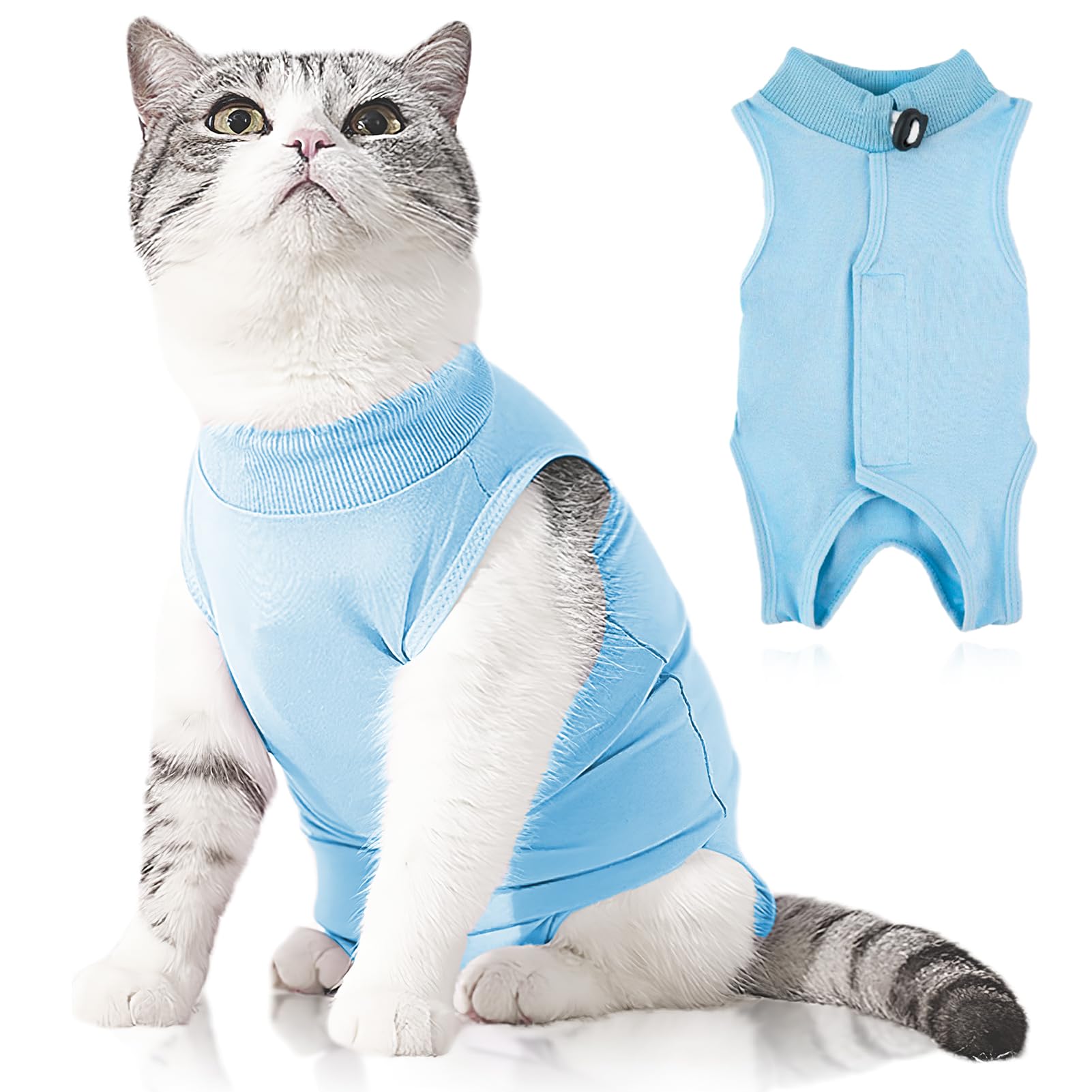 Plimbin Cat Recovery Suit Post Surgery Bodysuit for Cats Anti-Lick Pet Vest for Kitten Spaying Professional Recovery Suit for Abdominal Wounds or Skin Diseases (Blue