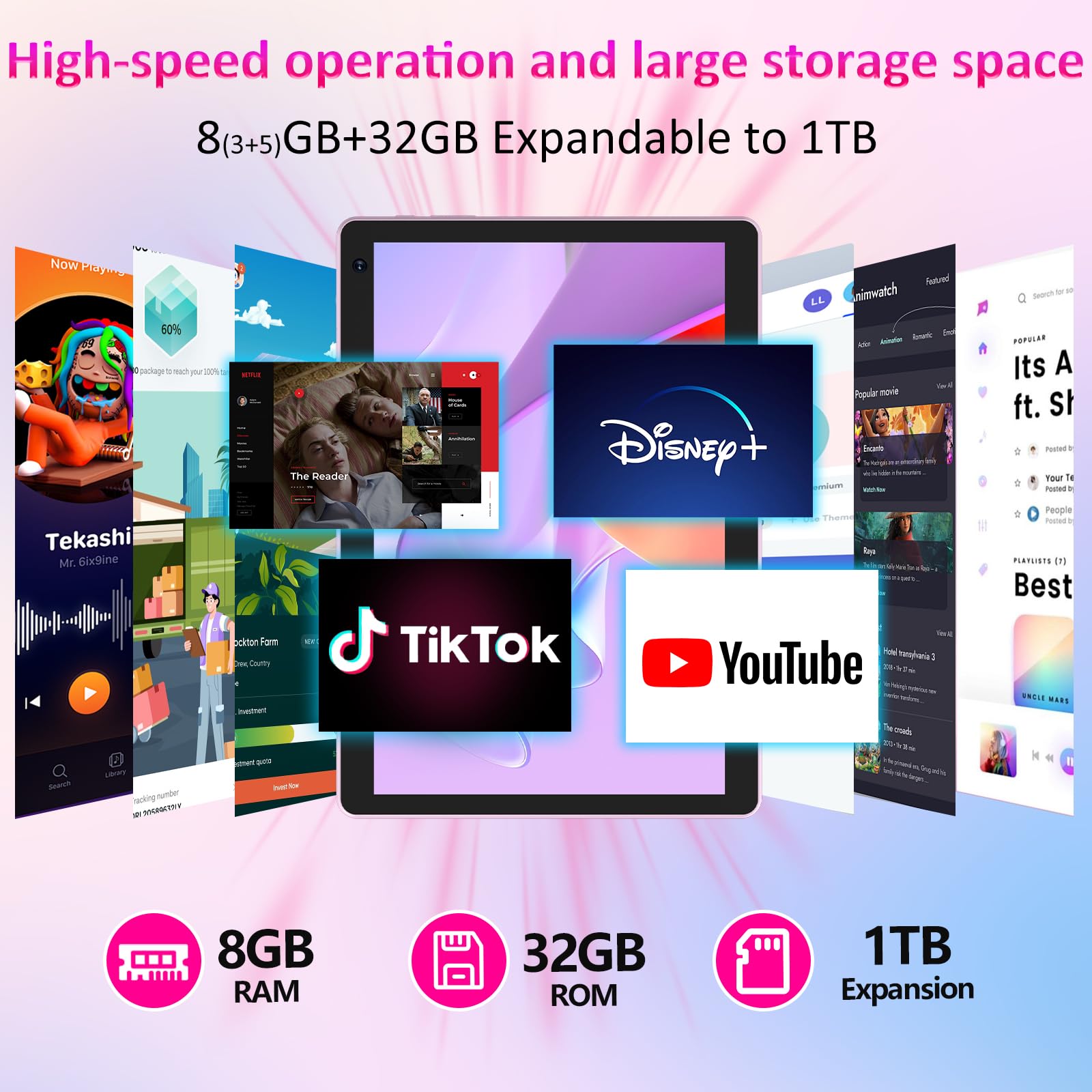Tablet Android 15 de 10 pulgadas, 8GB RAM 32GB ROM Potente CPU de cuatro núcleos, pantalla de resolución 1280* 800 Tablet PC, cámara de 8MP, computadora con batería de 6000mAh, tabletas 2 en 1 con 3